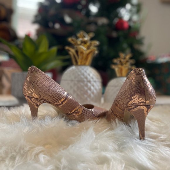 Karl Lagerfield Royale Pump In Nude/ Rose Gold Leather Snake Skin - Picture 2 of 3